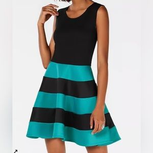⭐️EUC - City Studio Girls Junior Size Medium Black & Teal Stripped Scuba Dress